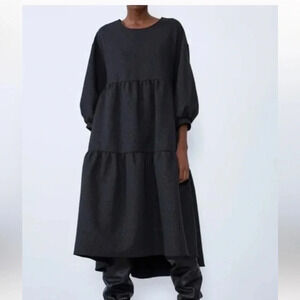 ZARA BLACK DROP WAIST BUBBLE SLEEVE DRESS- SIZE Medium